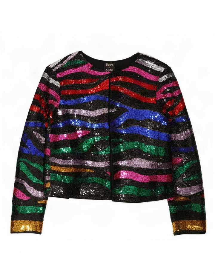 Biba Dame Pailletter Åben Bolero Jacket UK 10 Small Multicolor Colourblock