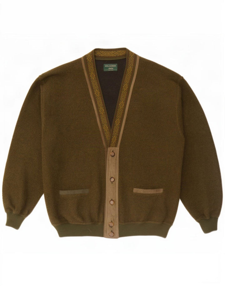 Malagrida herre cardigan sweater Large Khaki Fair Isle Wool