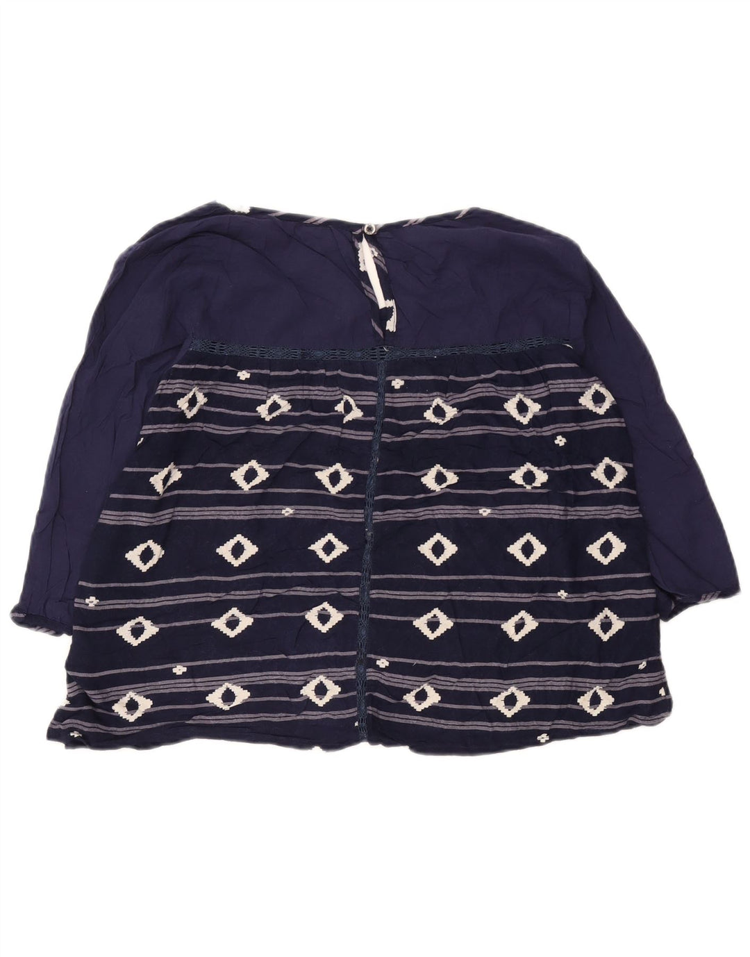 Roxy damebluse med 3/4 ærmer UK 12 Mellem marineblå geometrisk viskose