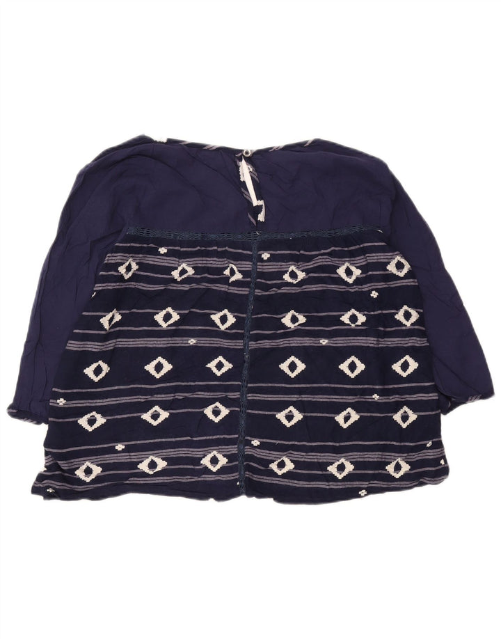 Roxy damebluse med 3/4 ærmer UK 12 Mellem marineblå geometrisk viskose
