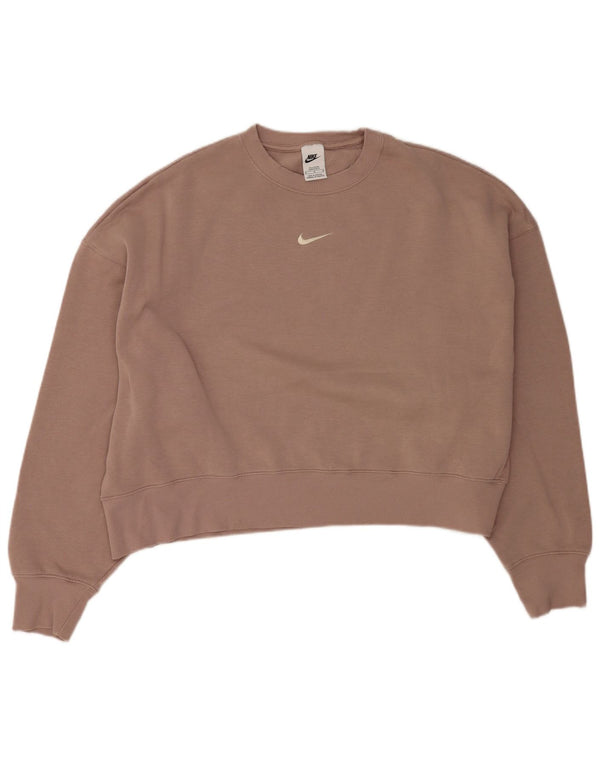 Nike Womens Tall Crop Oversized Sweatshirt Jumper UK 14 Medium Beige Bomuld