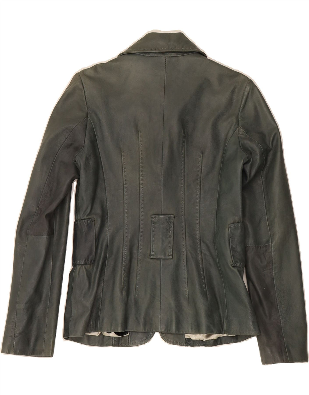 OAKWOOD Womens 2 Button Leather Blazer Jacket UK 10 Small Grey Leather Vintage Oakwood and Second-Hand Oakwood from Messina Hembry 
