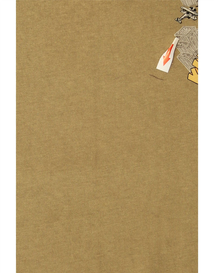 Weird Fish Herre grafisk T-shirt Top Medium Khaki Bomuld