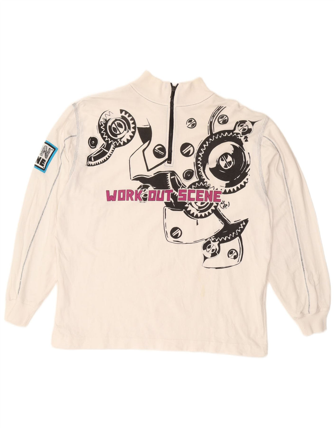 VINTAGE grafisk sweatshirt med lynlås til mænd 2XL hvid bomuld