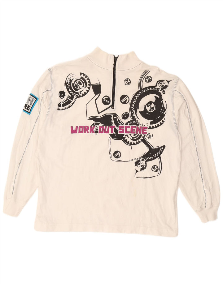 VINTAGE grafisk sweatshirt med lynlås til mænd 2XL hvid bomuld