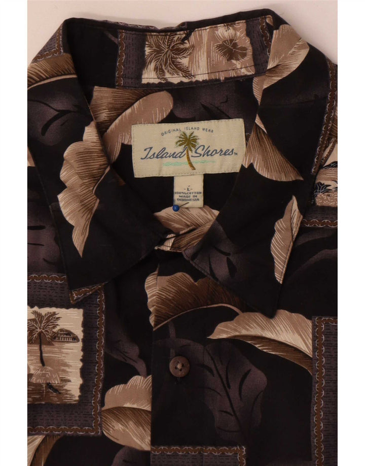 Island Shores Herre kortærmet skjorte Stor brun patchwork bomuld