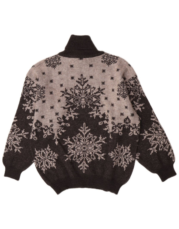 Cobra Dame Roll Neck Jumper Sweater UK 14 Large Grey Fair Isle Akryl