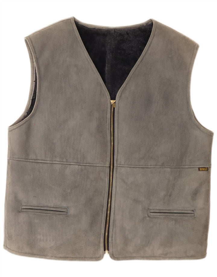 Vintage Herre Shearling Gilet IT 54 2XL Grå Læder