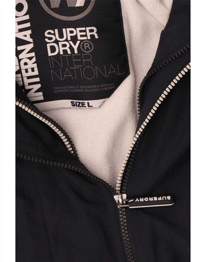 Superdry vindjakkejakke med hætte til kvinder UK 16 Stor marineblå polyester