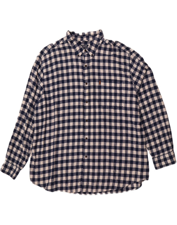 CHAPS Mens Big & Tall Flannel Shirt 4XL Navy Blue Gingham Cotton