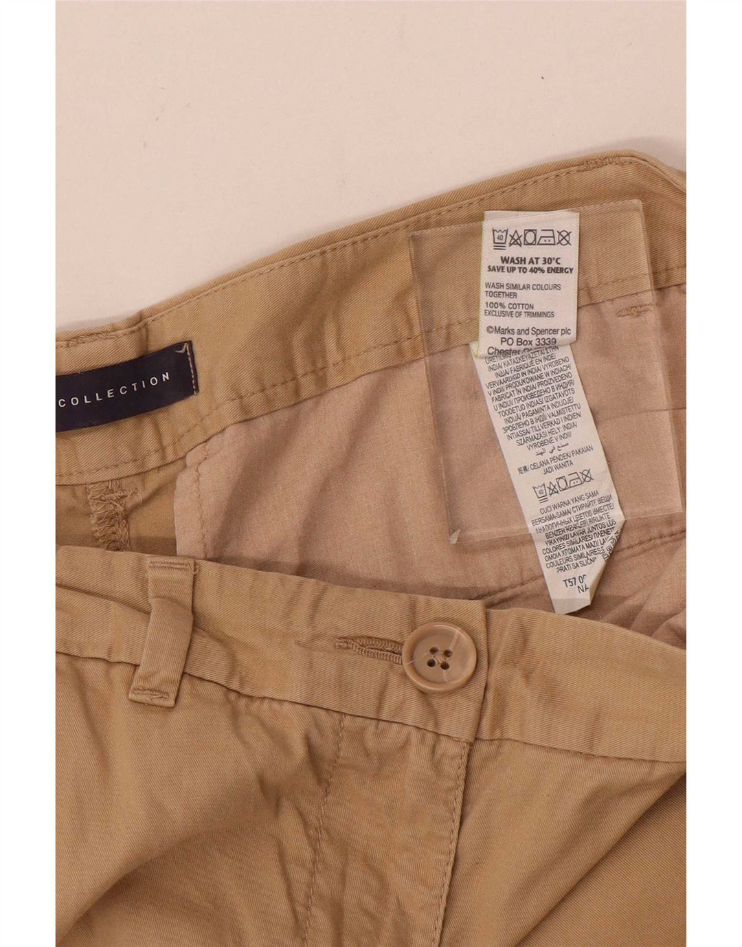Marks & Spencer Chino Shorts til kvinder UK 10 Small W30 Beige Bomuld