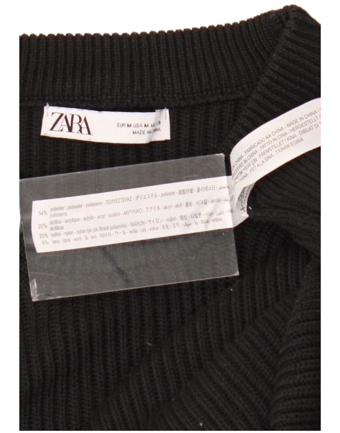 Zara Herre Crew Neck Jumper Sweater Medium Sort Polyester