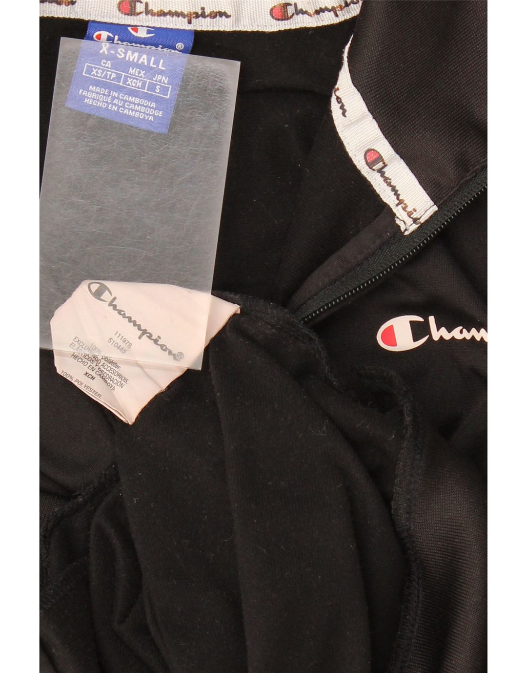 CHAMPION Womens Oversized Graphic Tracksuit Top Jacket UK 6 XS Black Vintage Champion and Second-Hand Champion from Messina Hembry 