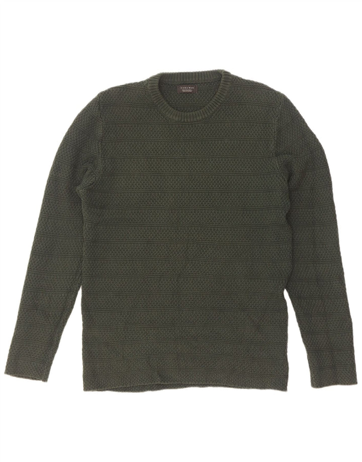 Zara Herre sweater med rund hals, stor grøn