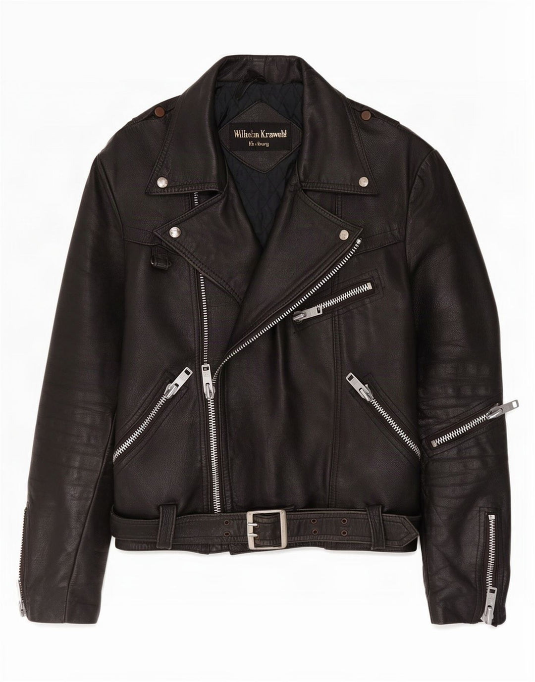 Wilhelm Krawehl Herre Læder Biker Jacket EU 50 Medium Sort