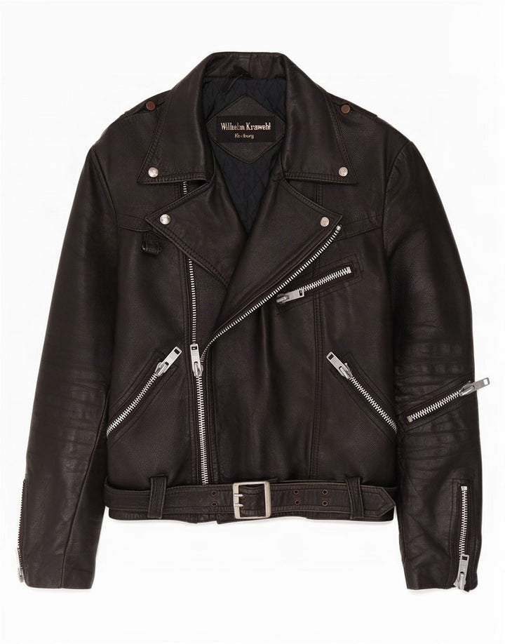 Wilhelm Krawehl Herre Læder Biker Jacket EU 50 Medium Sort