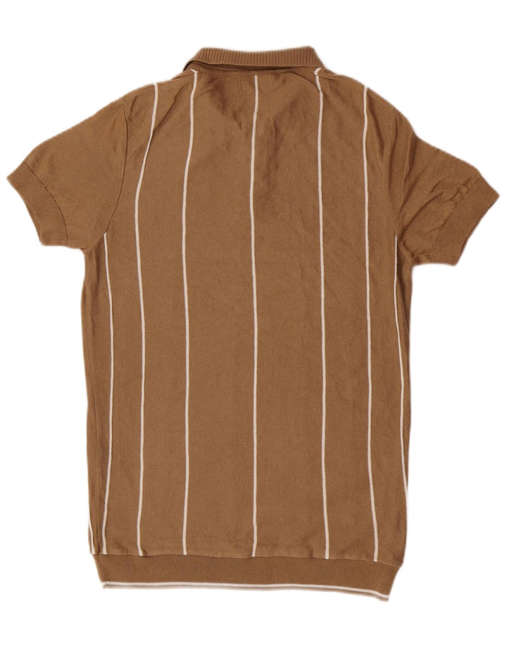 Zara Herre kortærmet polo-hals sweater mellem brun stribet
