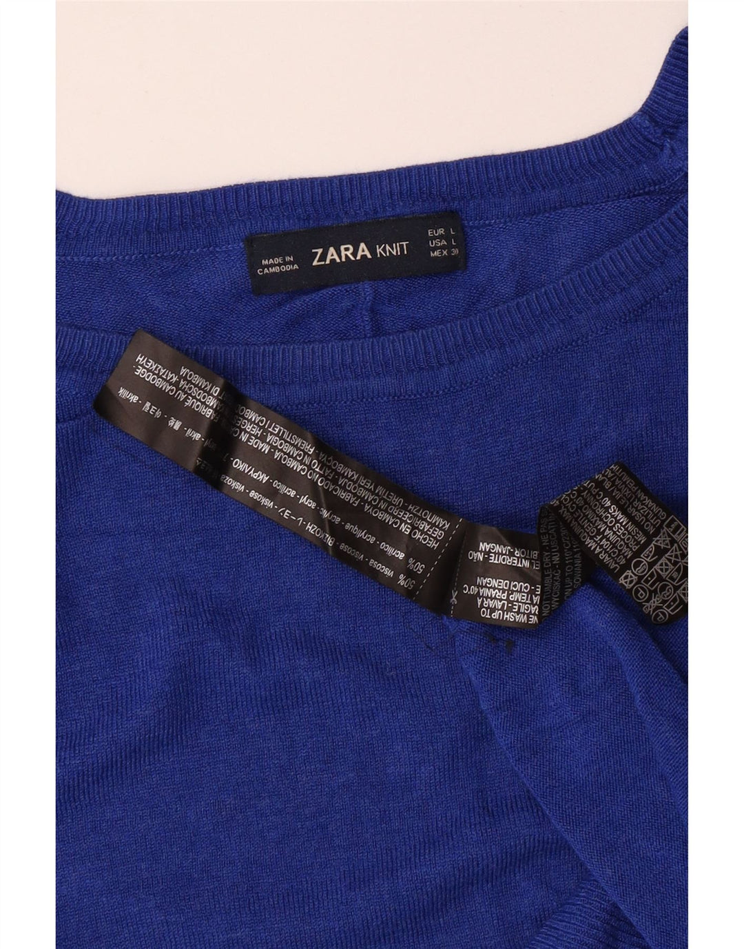 ZARA Dame Boat Neck Jumper Sweater UK 14 Large Blue Viscose