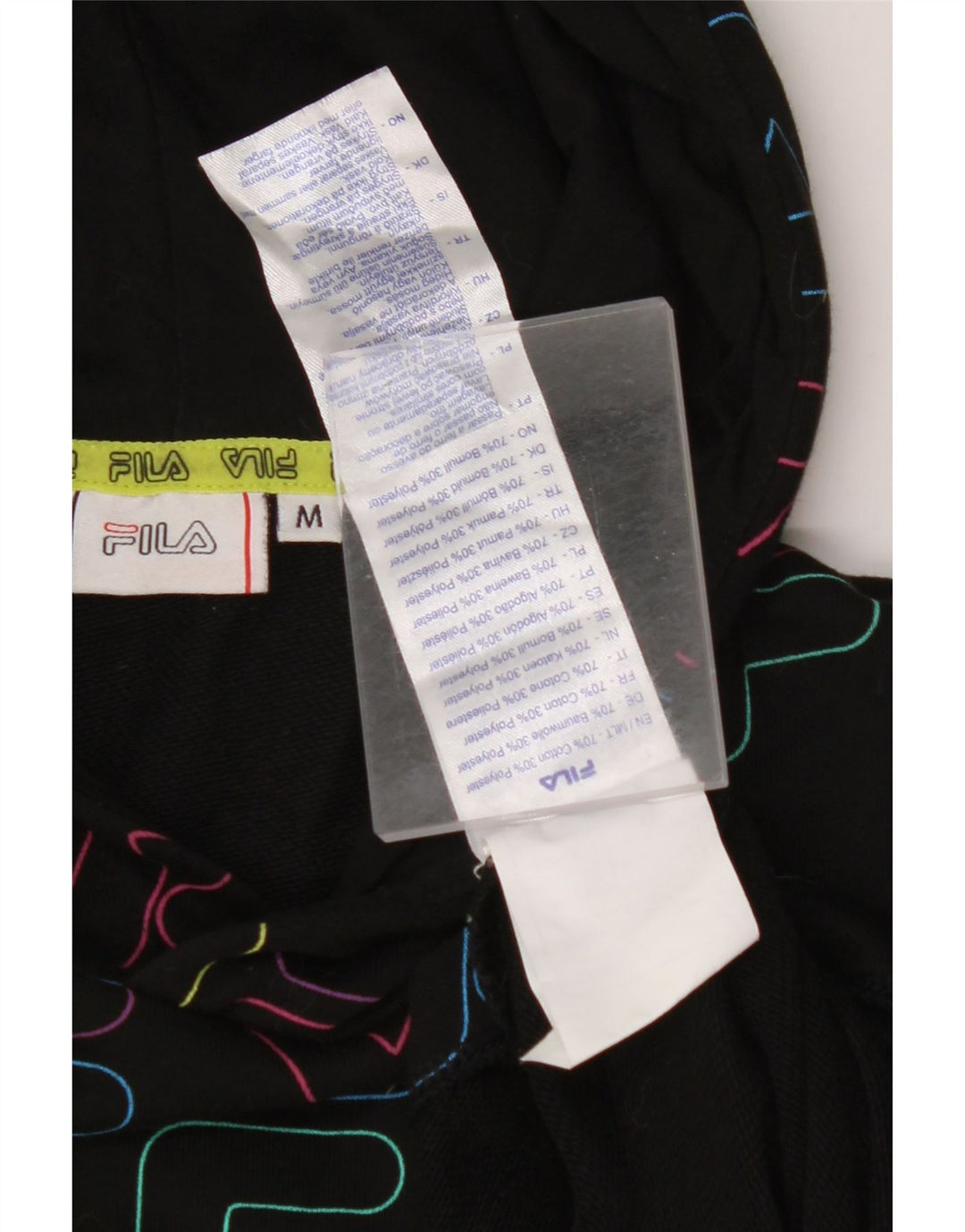 FILA Womens Crop Graphic Hoodie Jumper UK 14 Medium Black Bomuld