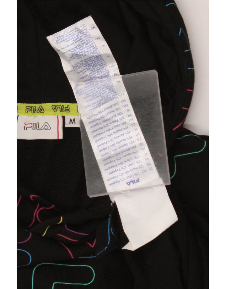 FILA Womens Crop Graphic Hoodie Jumper UK 14 Medium Black Bomuld