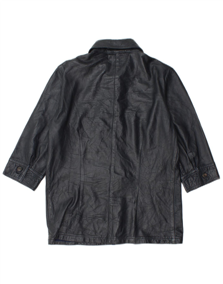 Les Copains 3/4-ærmet læderjakke til kvinder IT 42 Mellem marineblåt læder