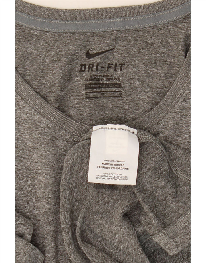 NIKE Dame Dri Fit Top Langærmet UK 10 Small Grå Flecked Polyester