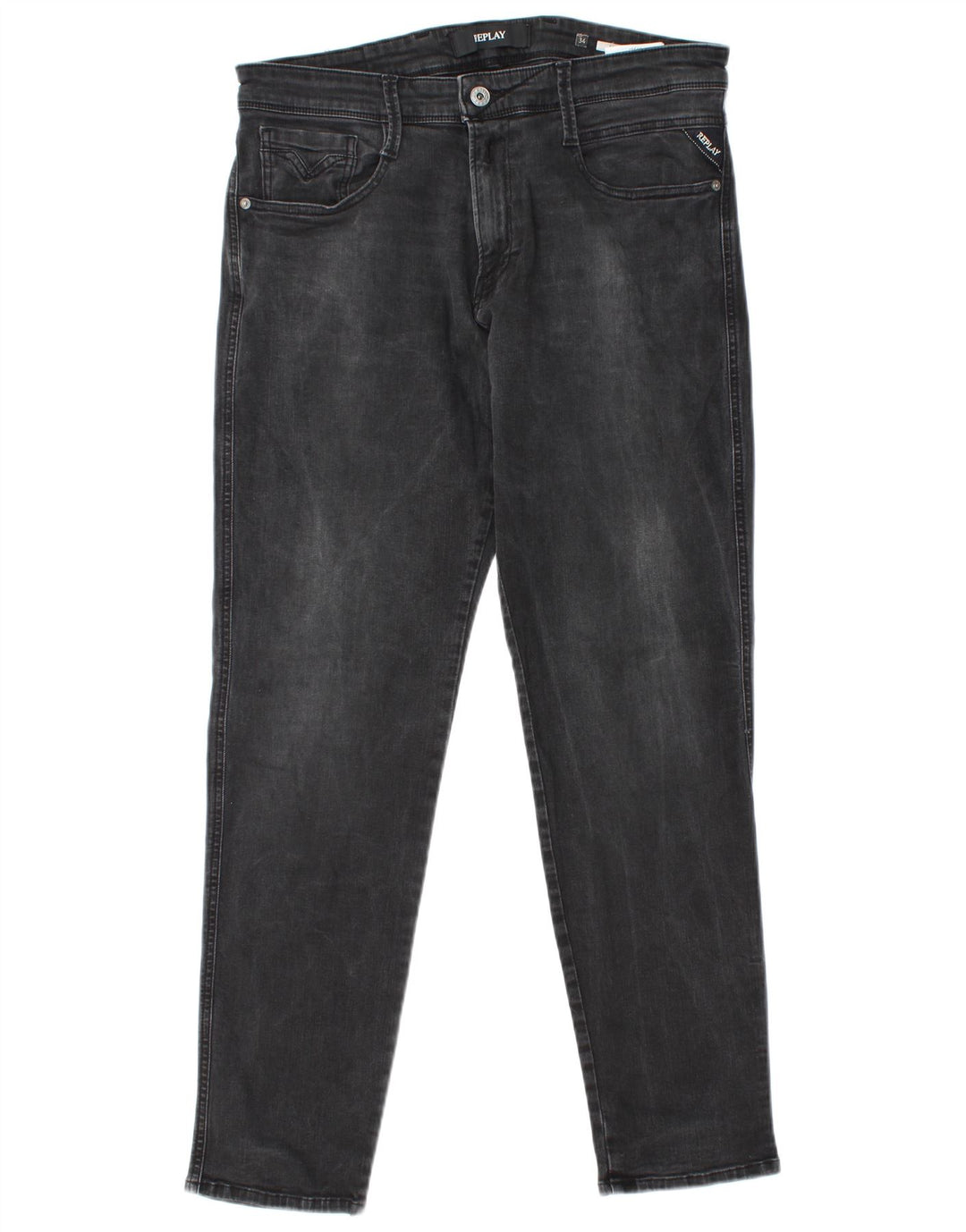 REPLAY Dame Anbass Slim Jeans W34 L30 Grå Bomuld