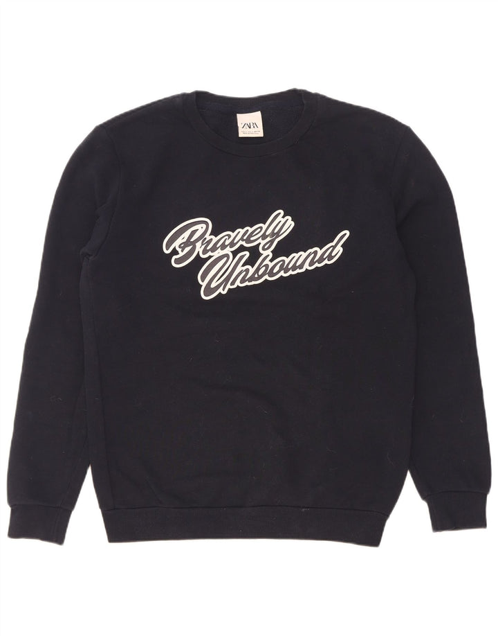 Zara Herre Grafisk Sweatshirt Jumper lille marineblå bomuld