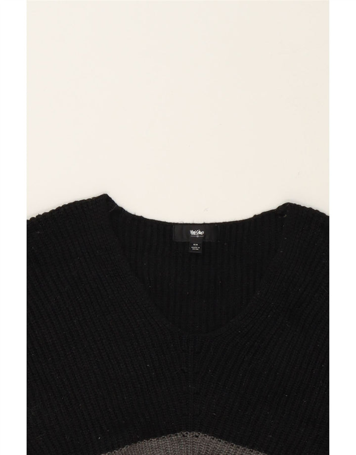 MOSSIMO Womens V-Neck Jumper Sweater UK 14 Medium Black Colourblock Vintage Mossimo and Second-Hand Mossimo from Messina Hembry 