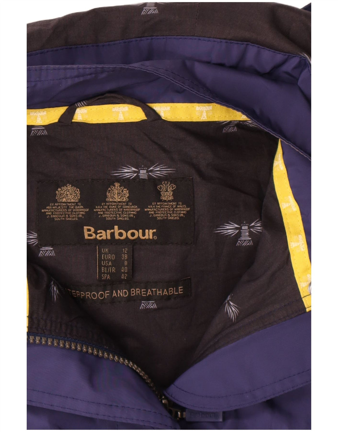 Barbour Dame Hooded Windbreaker Coat UK 12 Medium Navy Blue