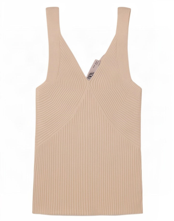 Zara Womens Crop Vest Top UK 12 Medium White Viscose