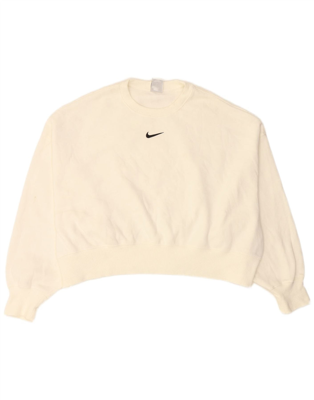 NIKE Womens Crop Oversized Sweatshirt Jumper UK 14 Medium White Bomuld