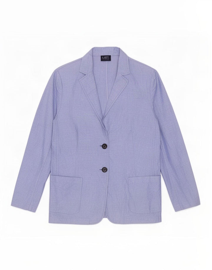 Marks & Spencer Dame 2 Button Blazer Jacket UK 14 Large Blue Linen