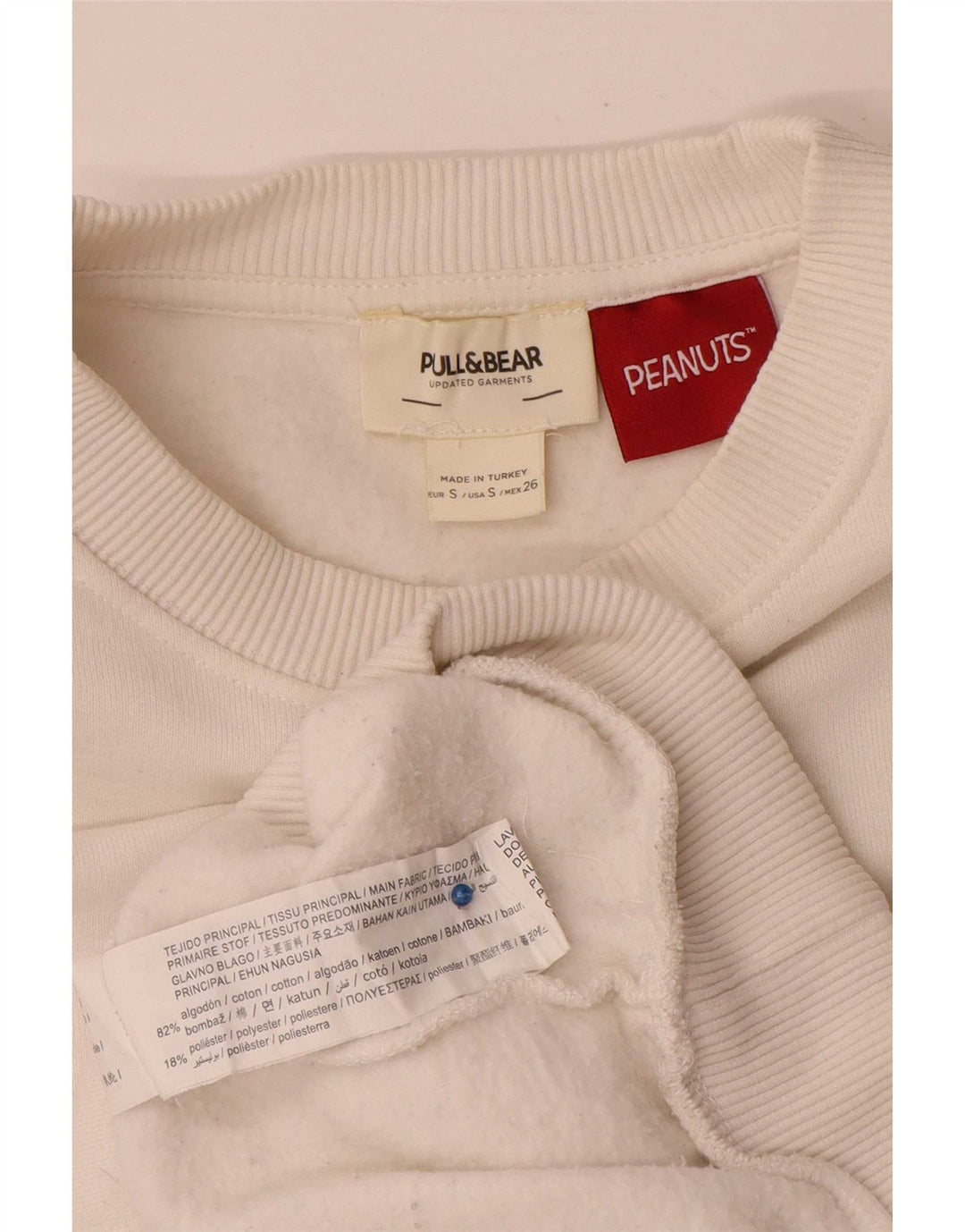 Pull & Bear Dame Peanuts Graphic Sweatshirt Jumper UK 10 Small White
