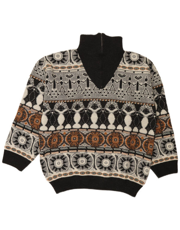 Vintage Herre Zip Neck Jumper Sweater EU 52/54 Large Grey Fair Isle