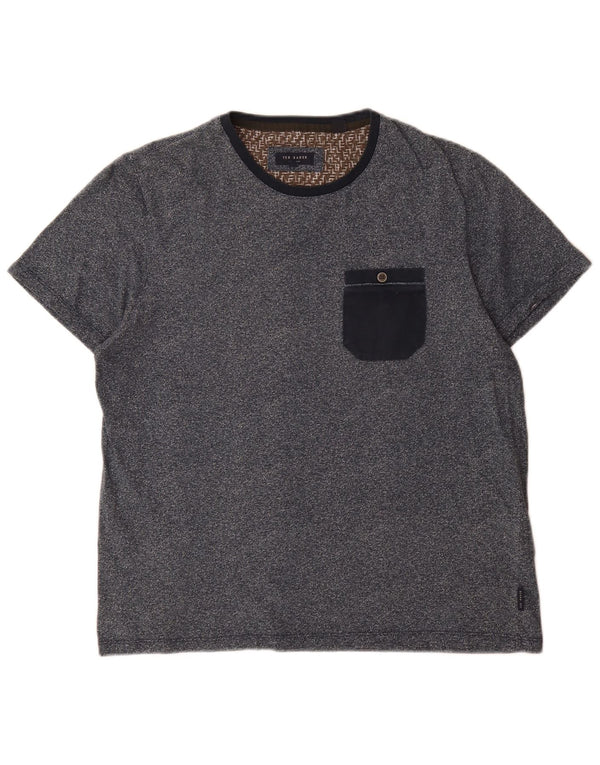Ted Baker Herre T-shirt Top Størrelse 4 Large Navy Blue Flecked Bomuld