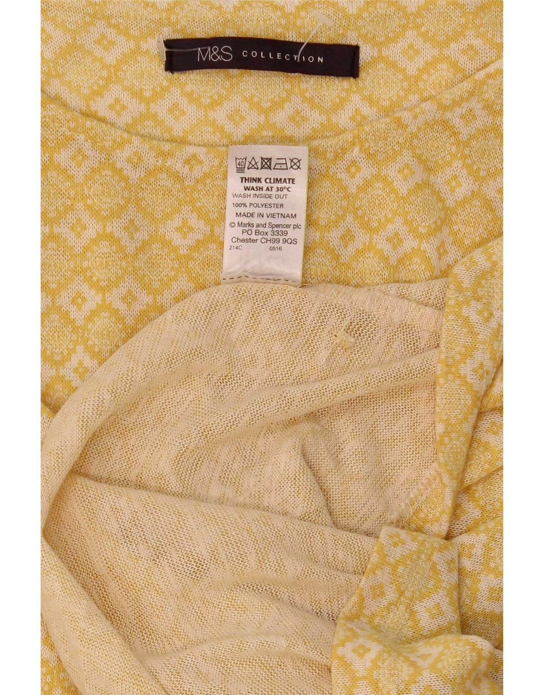 Marks & Spencer Dame Top 3/4 ærme UK 12 Medium Gul Geometrisk
