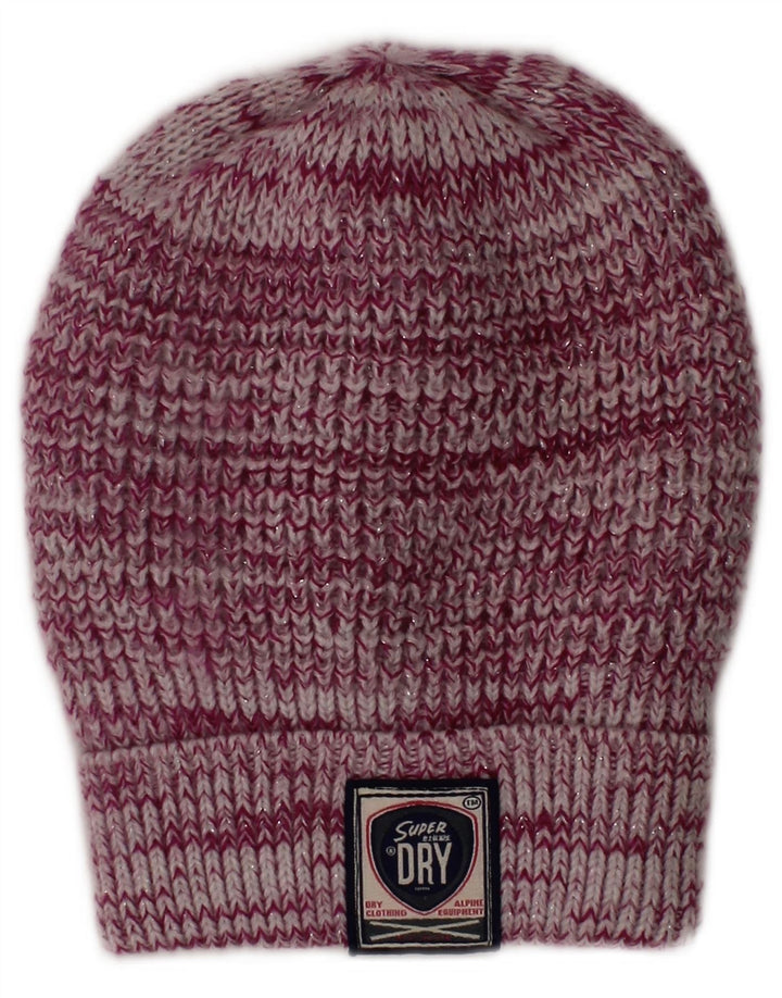 SUPERDRY Womens Knit Beanie Hat One Size Pink Flecked Polyester Winter