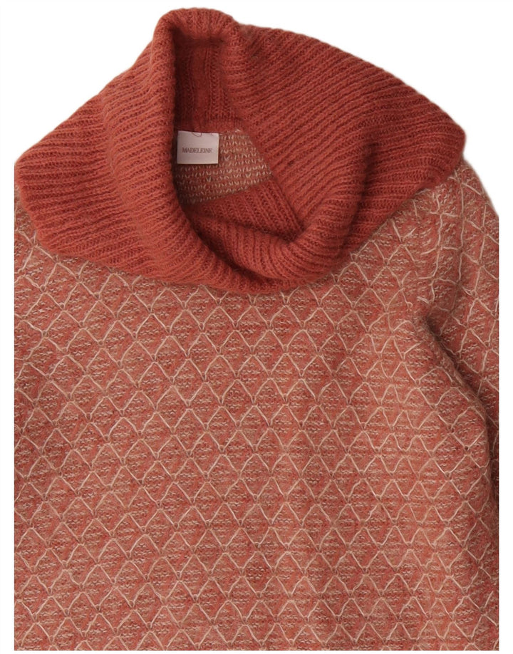 Madeleine Dame Roll Neck Jumper Sweater UK 14 Medium Pink Geometrisk