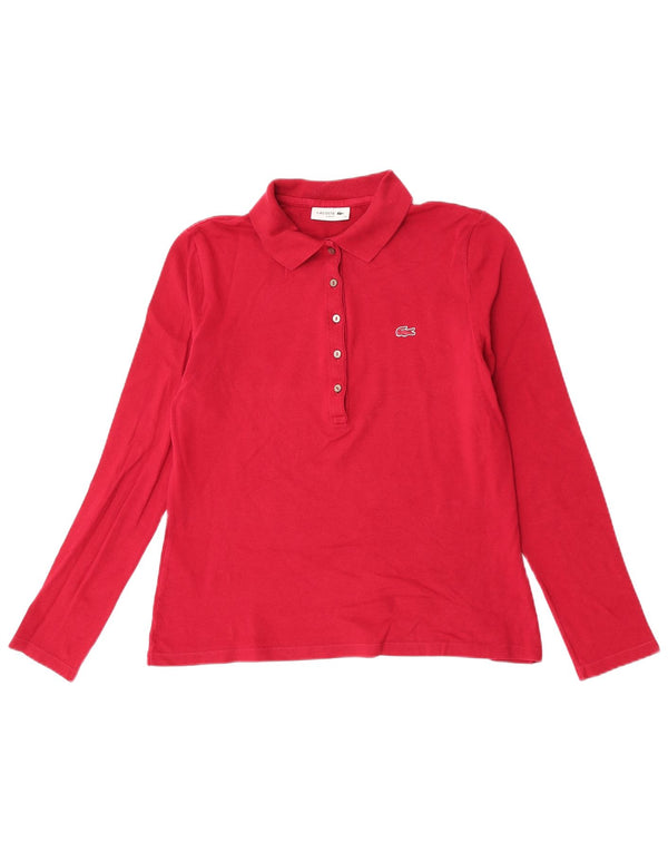 Lacoste Dame Slim Fit Langærmet Polo Shirt Størrelse 44 Stor Rød Bomuld