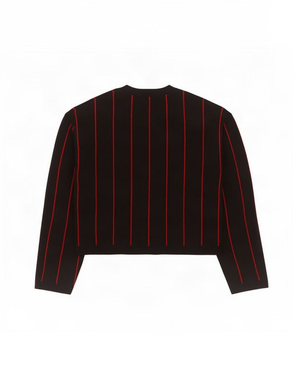 Zara Womens Crop Crew Neck Jumper Sweater UK 10 Small Sort Stribet Viscose