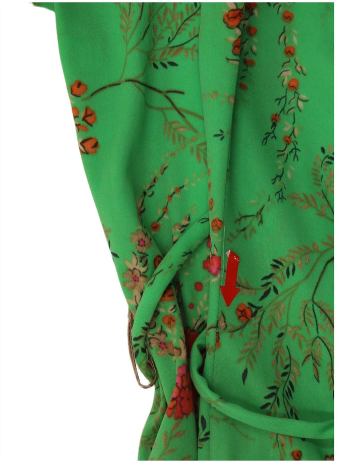 Vintage Dame A-Line Kjole EU 40 Medium Green Floral Polyester