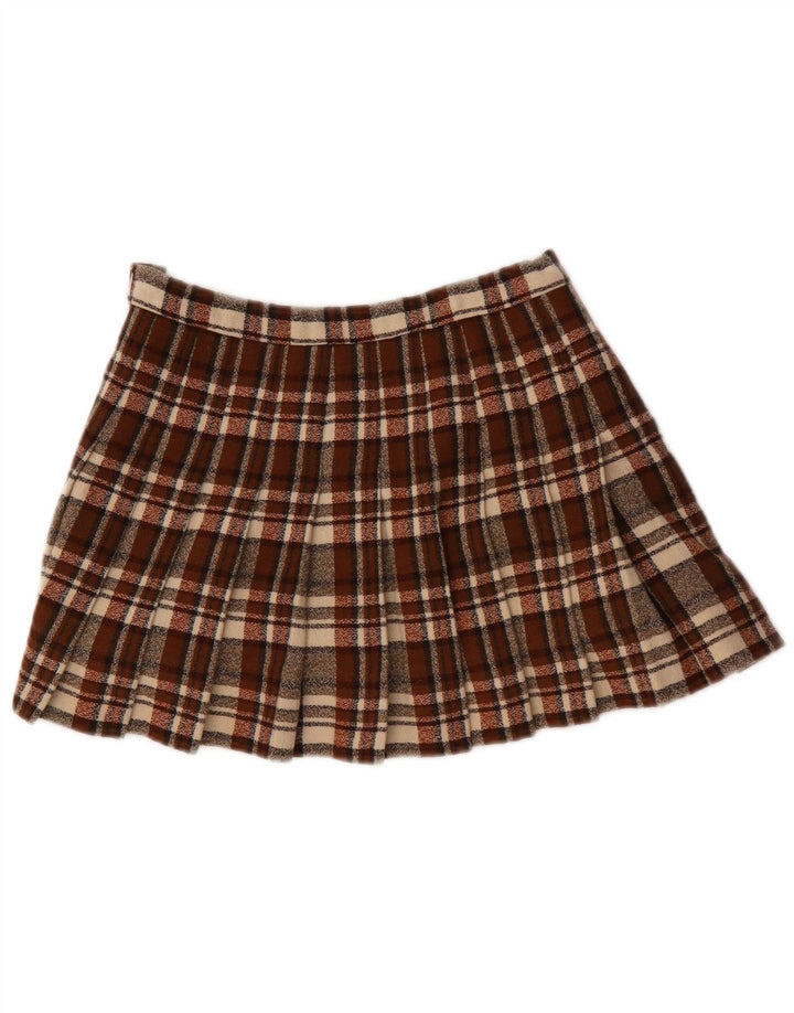 Vintage plisseret mininederdel til kvinder W28 Medium Brown Plaid