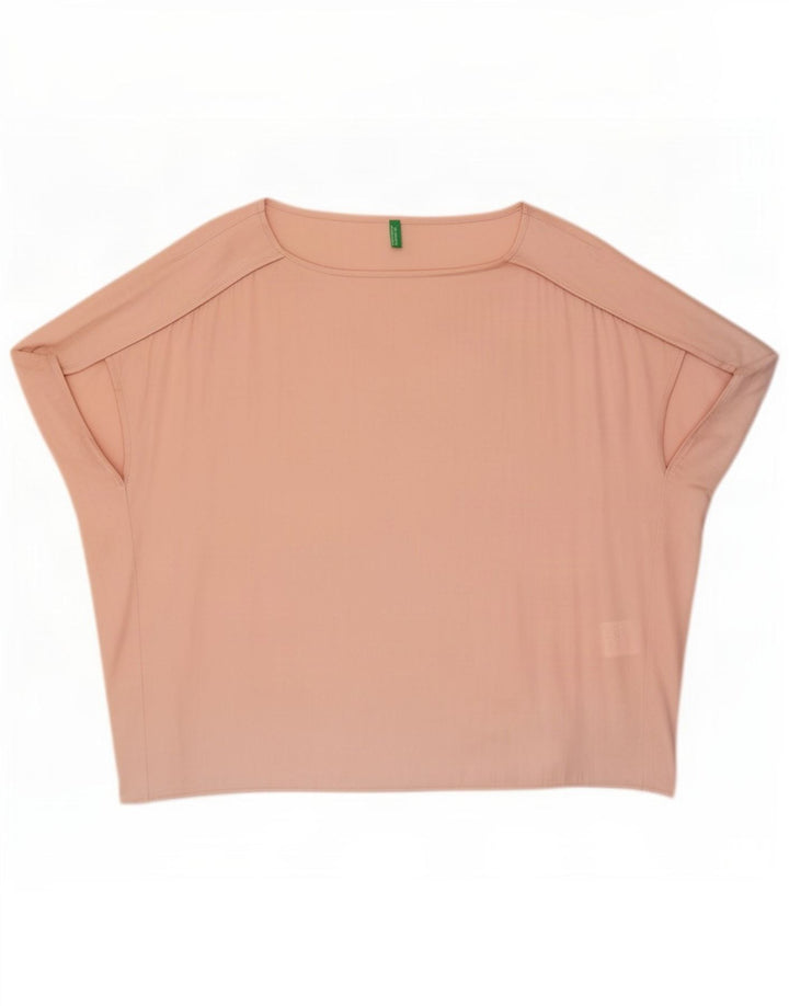Benetton Dame Oversized Bluse Top UK 10 Small Pink Polyester
