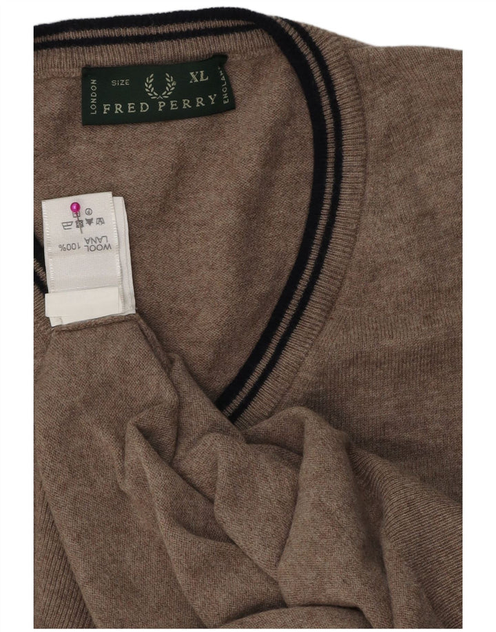 Fred Perry Herre V-hals sweater XL Brun Flecked Wool