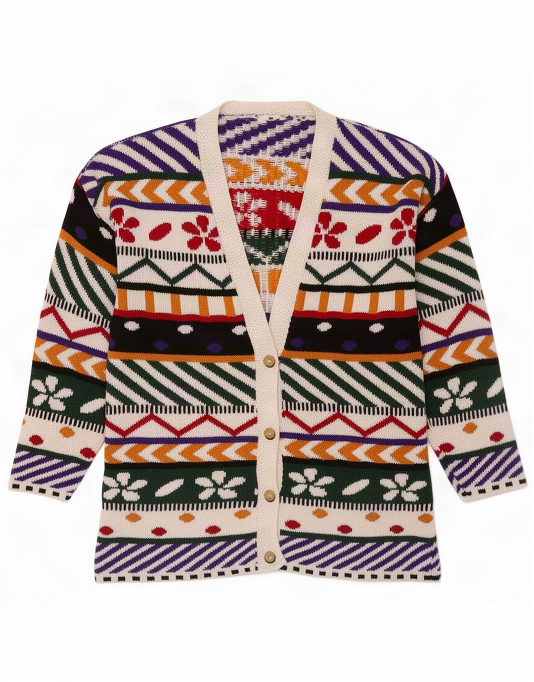 Vintage kvinders abstrakt mønster cardigan sweater UK 14 Medium Multifarvet