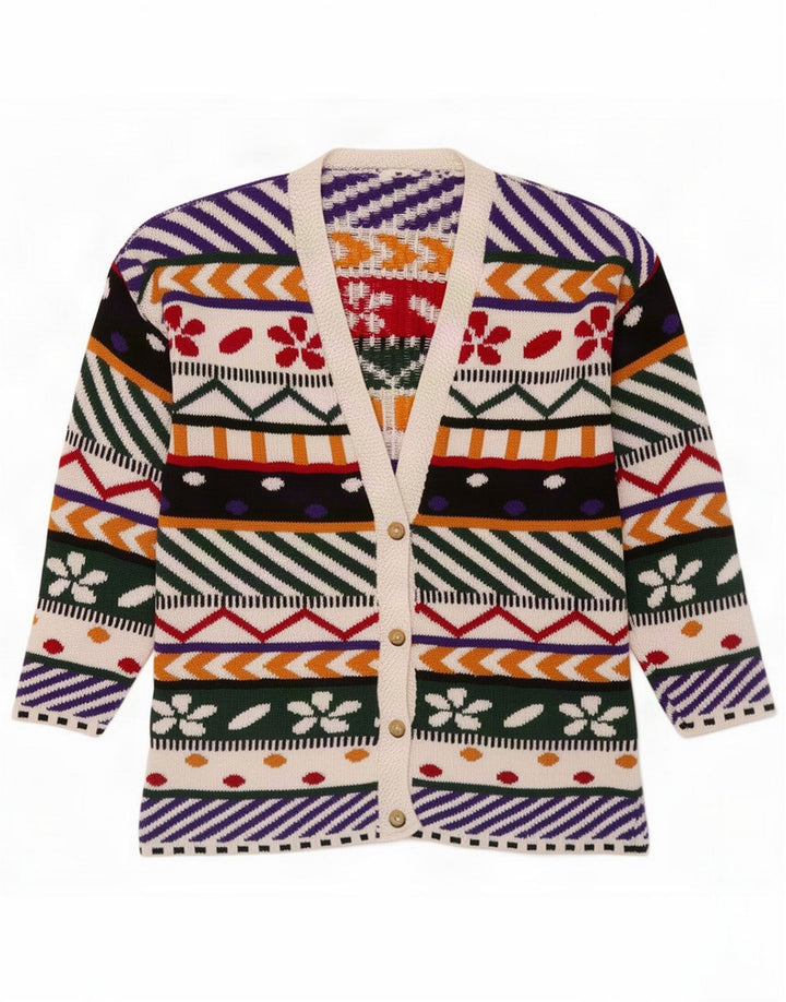 Vintage kvinders abstrakt mønster cardigan sweater UK 14 Medium Multifarvet