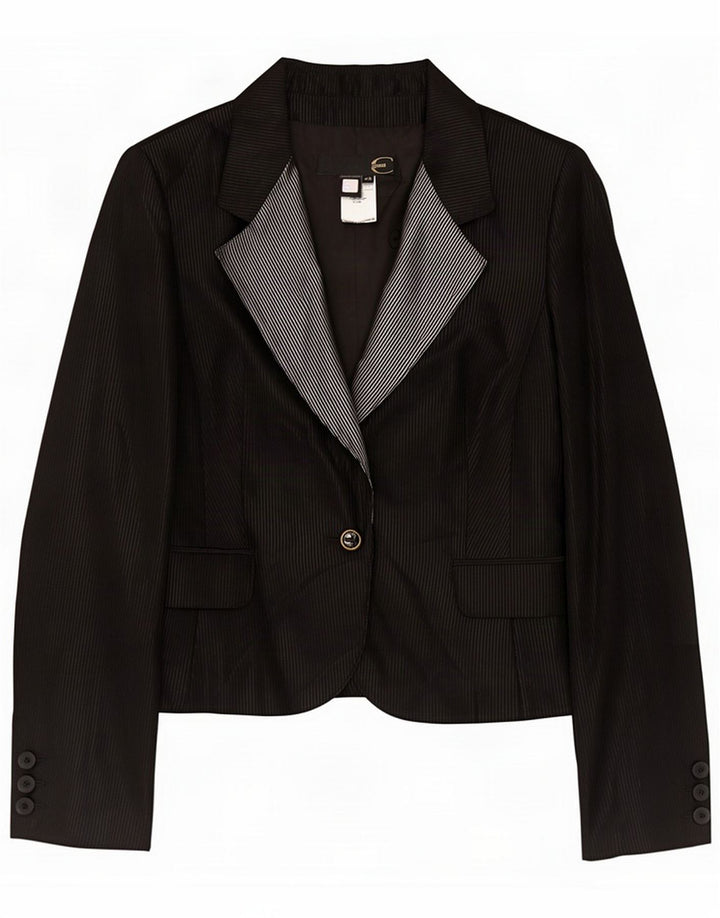 Just Cavalli Dame 1 Knaps Blazer Jacket IT 46 Large Black Pinstripe Wool