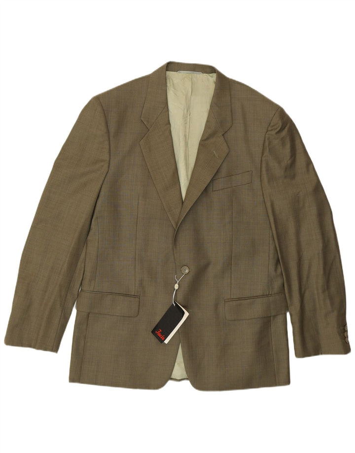 Facis Herre 1 Knap Blazer Jakke IT 50 Stor Khaki Ny Uld