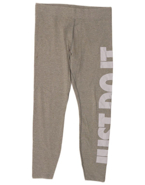 Nike Womens Crop Graphic Leggings UK 14 Large Grey Flecked Bomuld